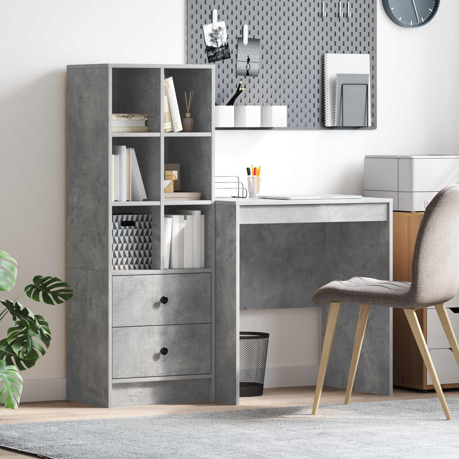 Schreibtisch mit Schubladen mit Regal 2 pcs Beton Grau