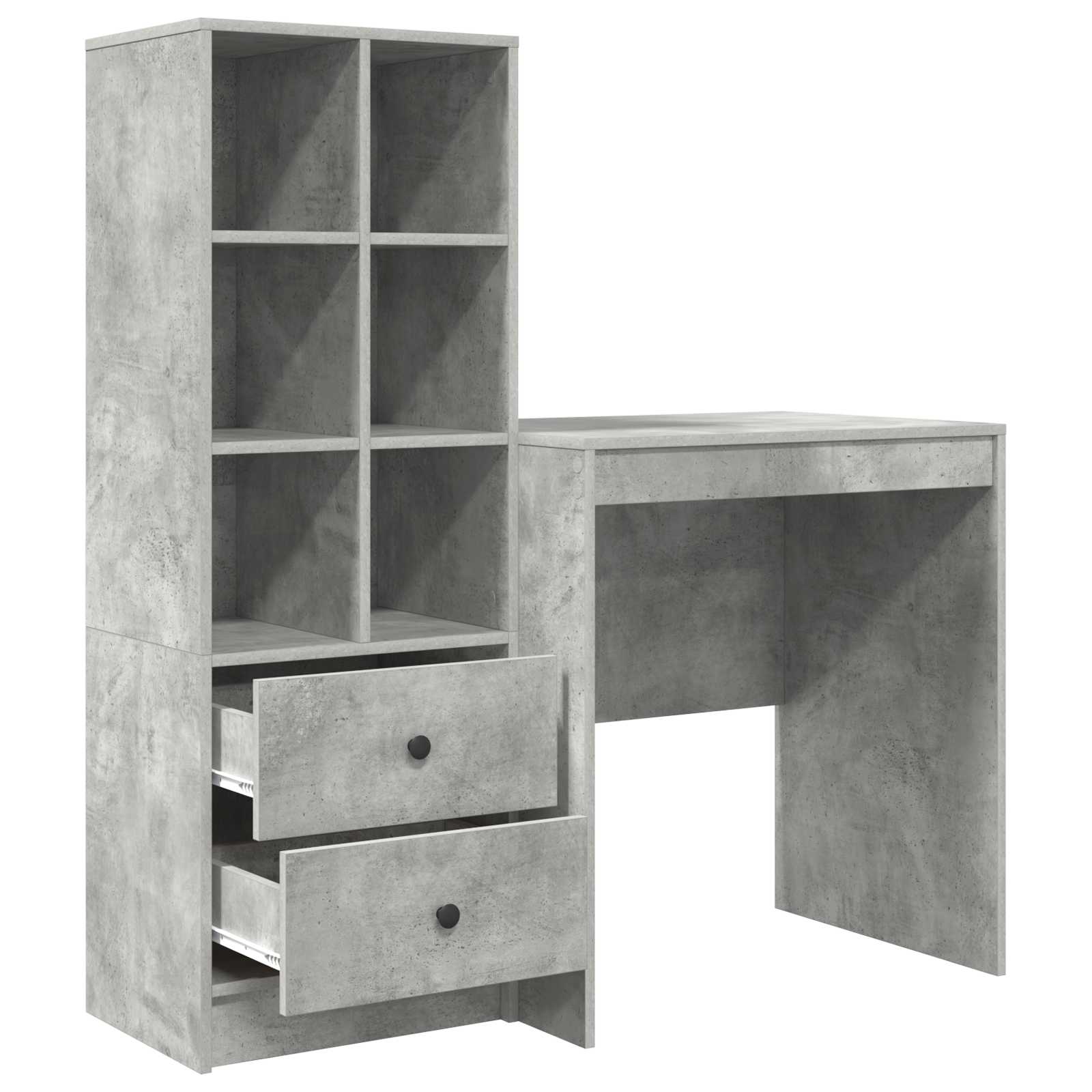 Schreibtisch mit Schubladen mit Regal 2 pcs Beton Grau
