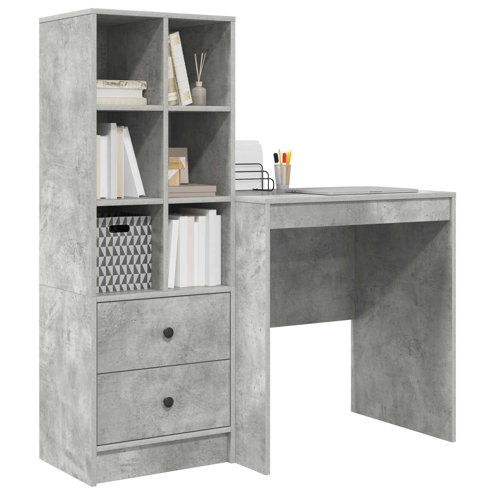 Schreibtisch mit Schubladen mit Regal 2 pcs Beton Grau