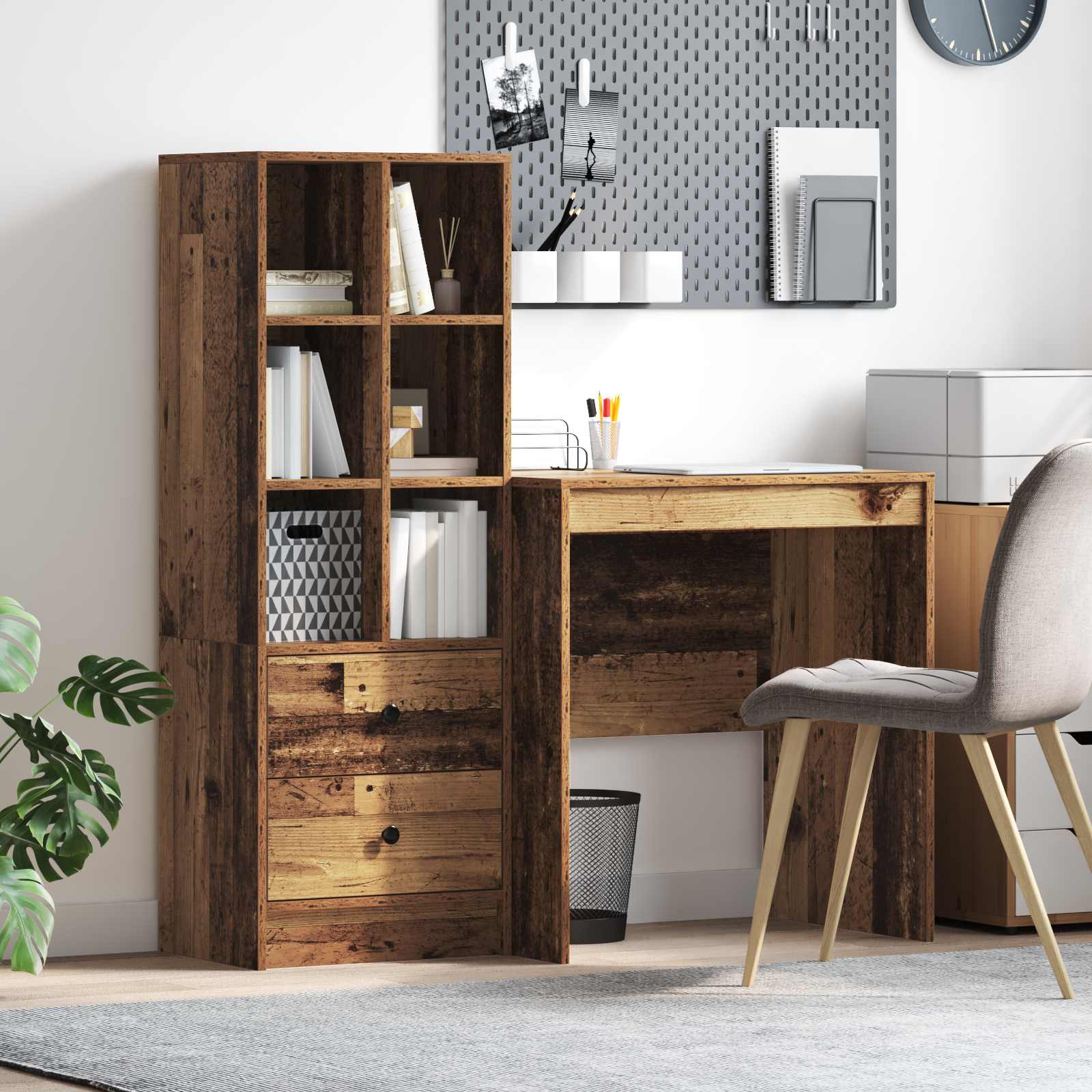 Schreibtisch mit Schubladen mit Regal 2 pcs Altholz