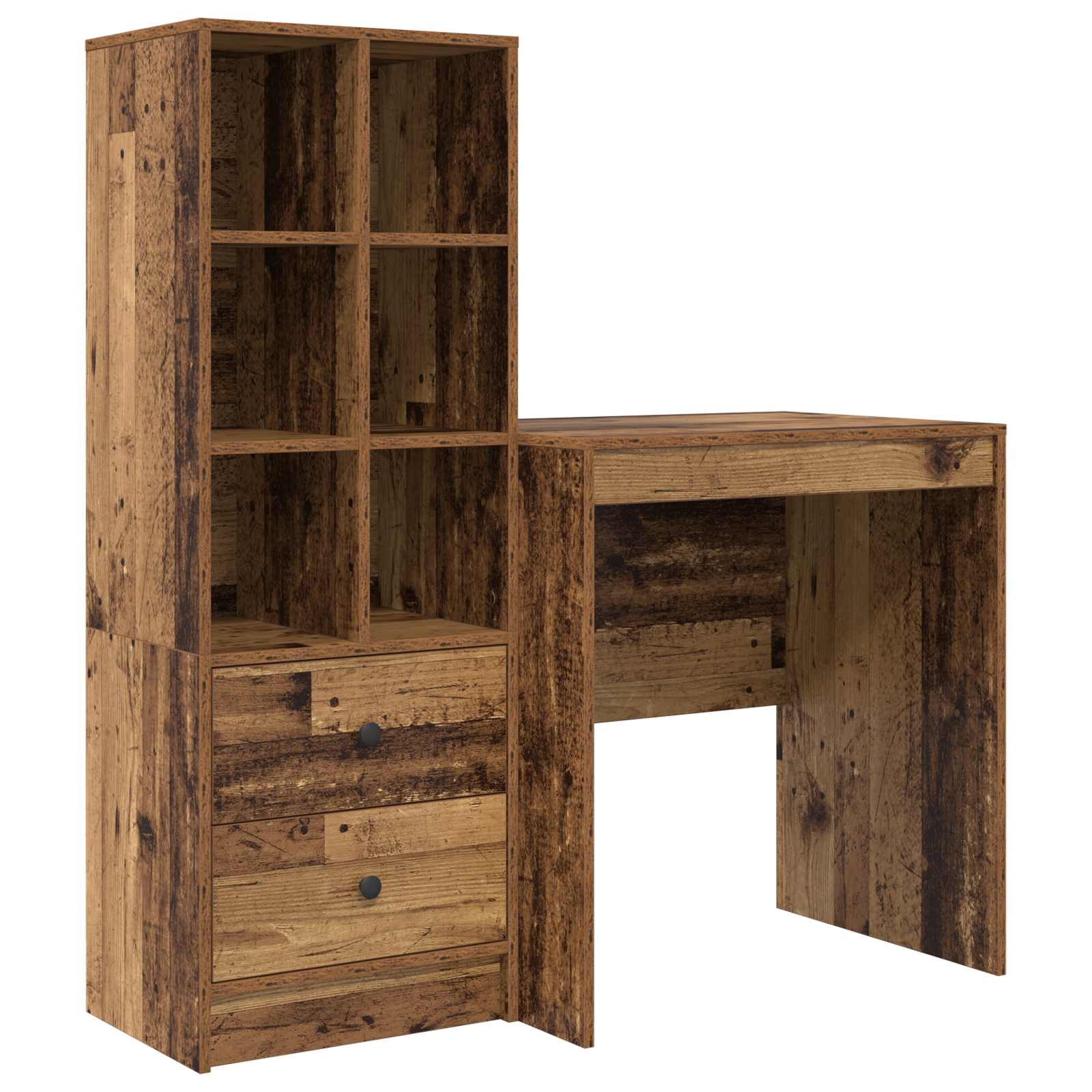 Schreibtisch mit Schubladen mit Regal 2 pcs Altholz