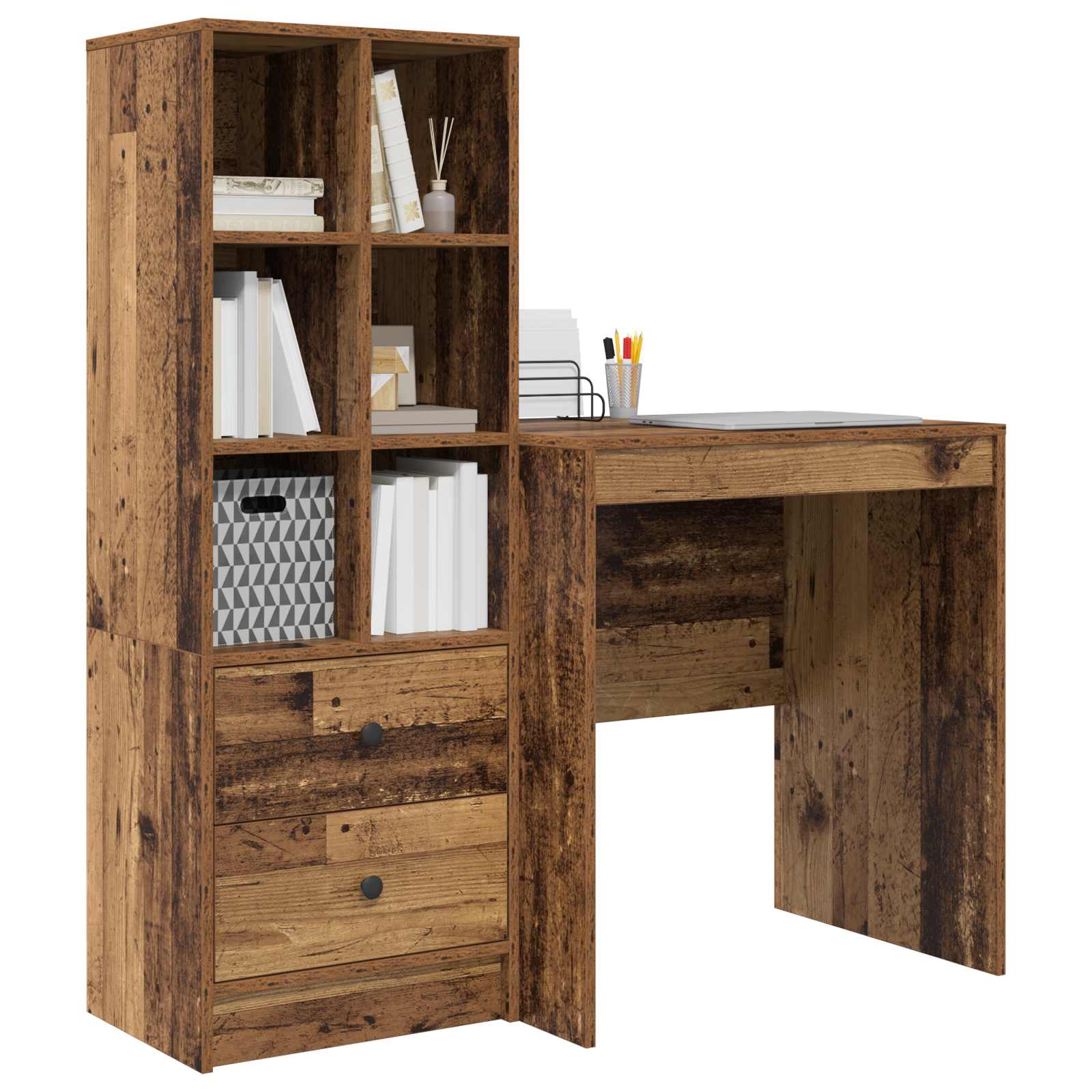 Schreibtisch mit Schubladen mit Regal 2 pcs Altholz