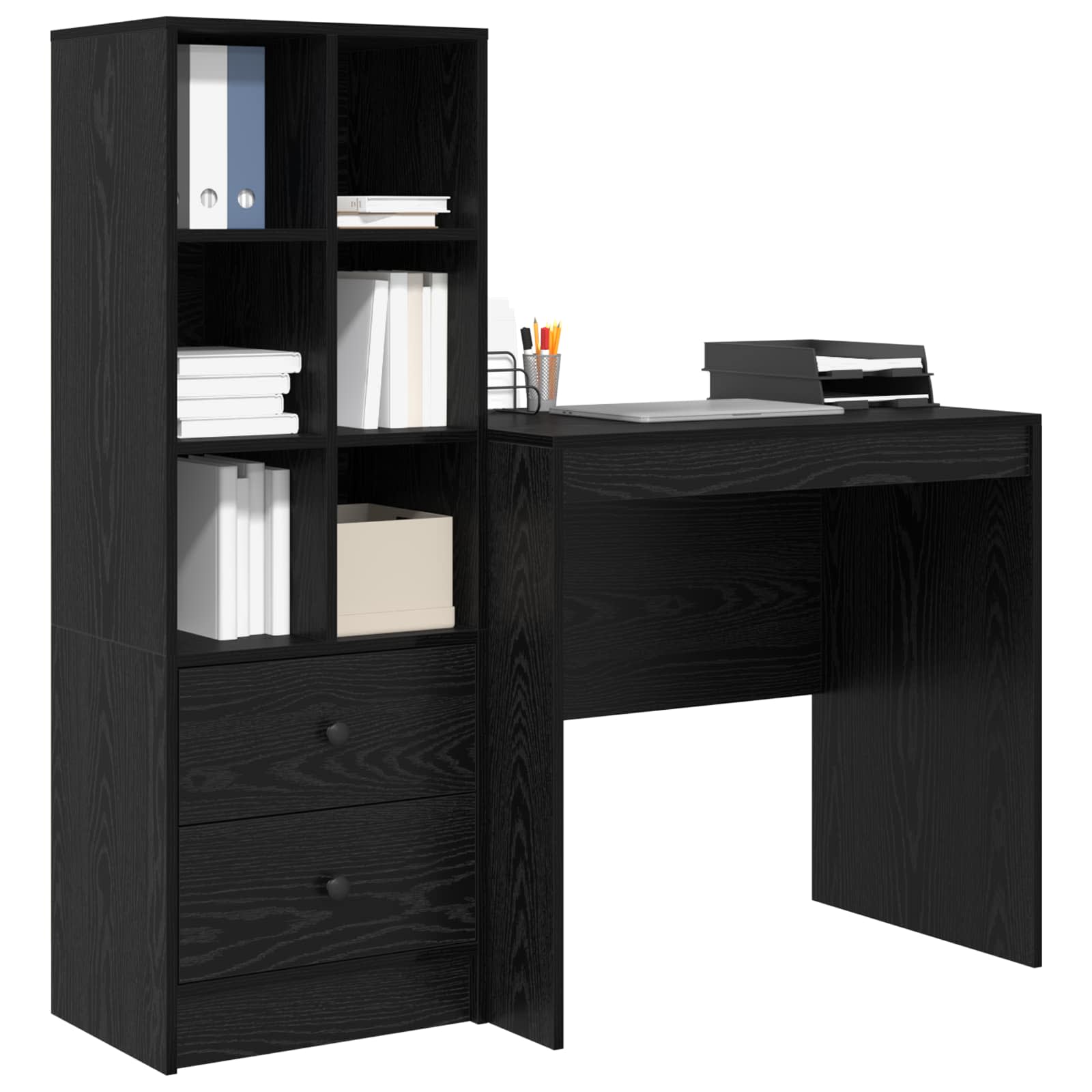 Schreibtisch mit Schubladen 2 pcs Schwarz Eichen-Optik