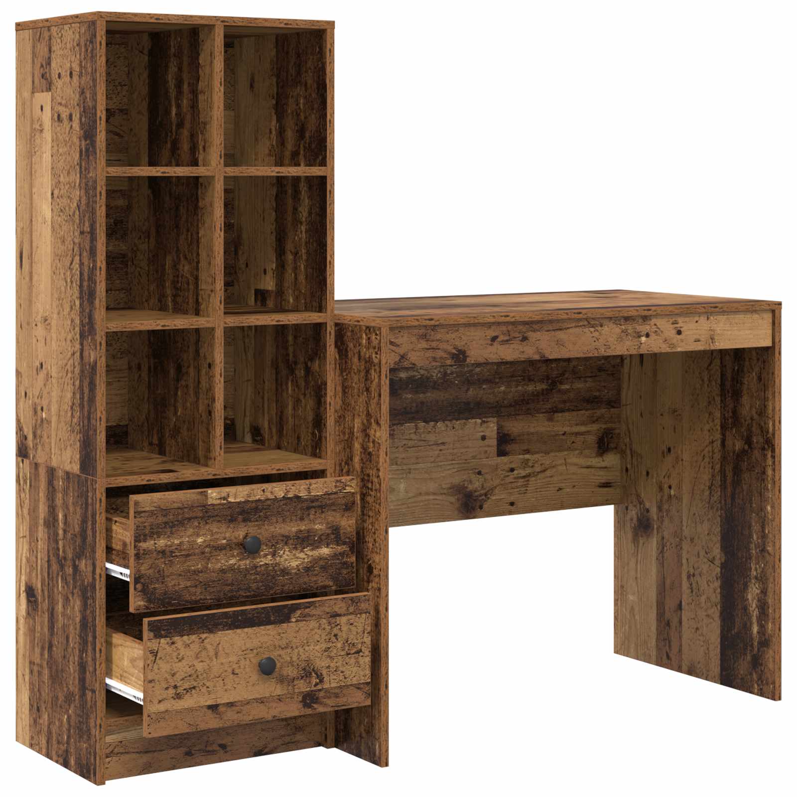 Schreibtisch mit Schubladen mit Regal 2 pcs Altholz