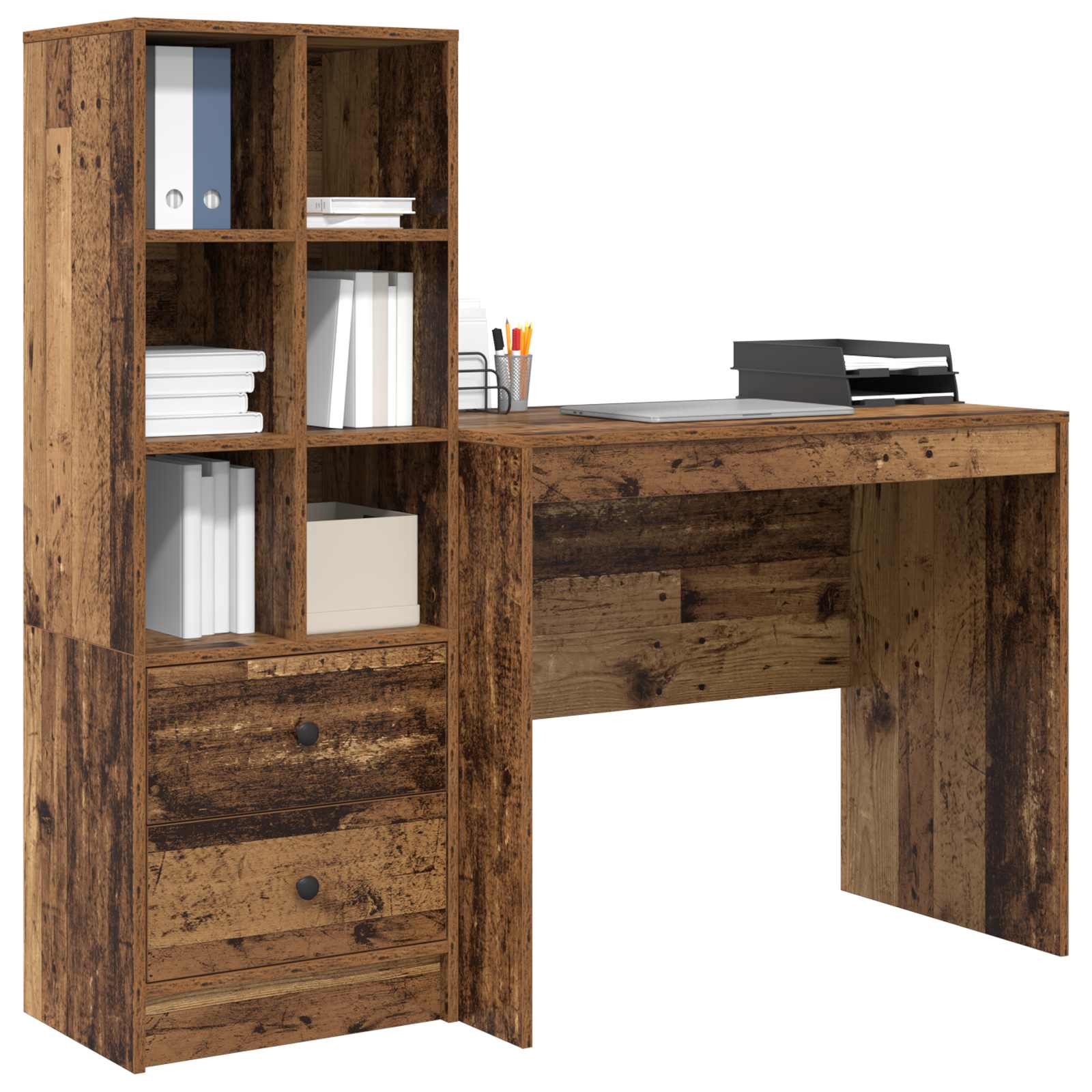 Schreibtisch mit Schubladen mit Regal 2 pcs Altholz