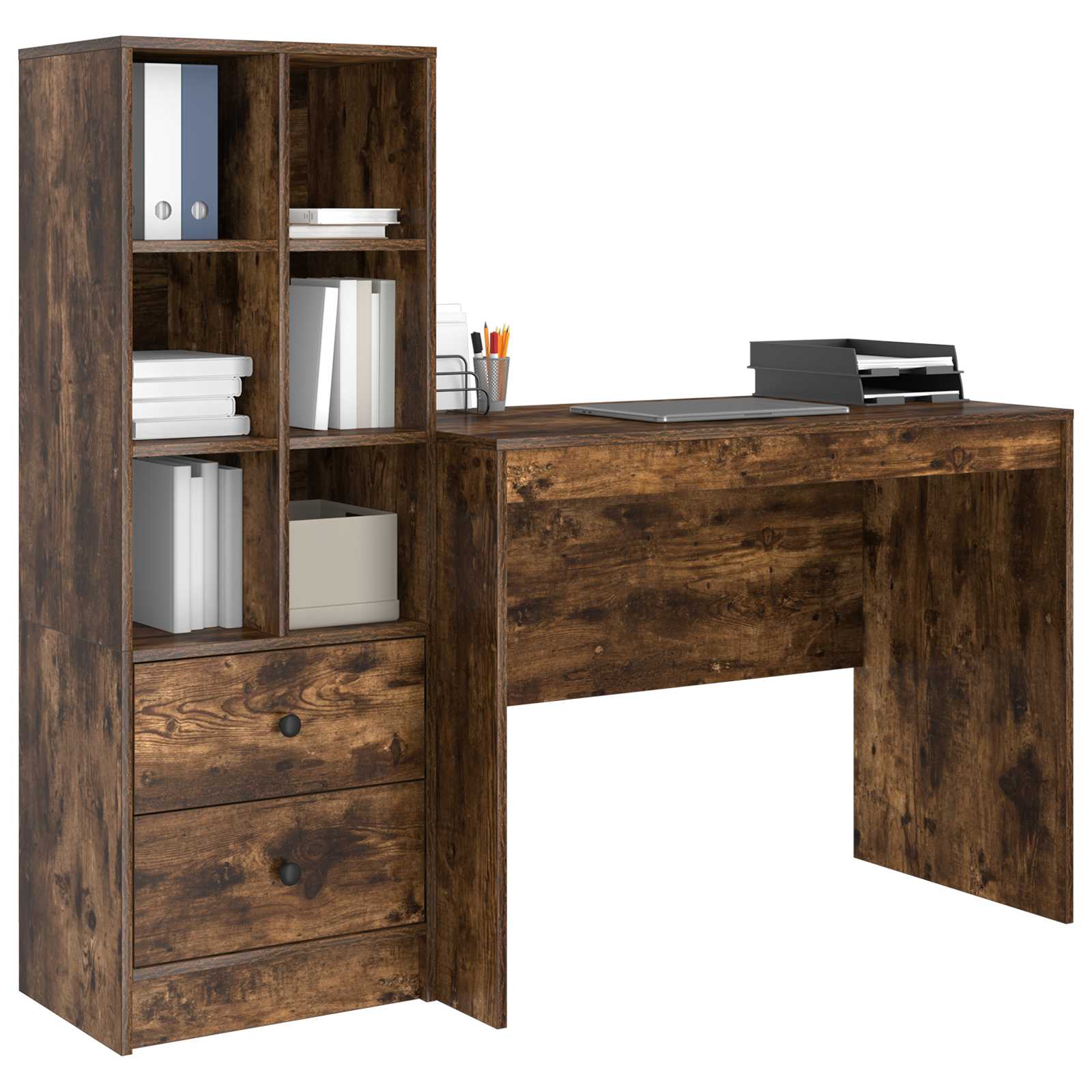Schreibtisch mit Schubladen 2 pcs Geräucherte Eiche