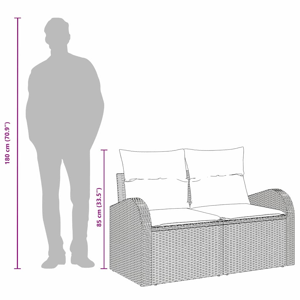 Gartensofa mit Kissen Grau 124 x 62 x 69cm Poly-Rattan