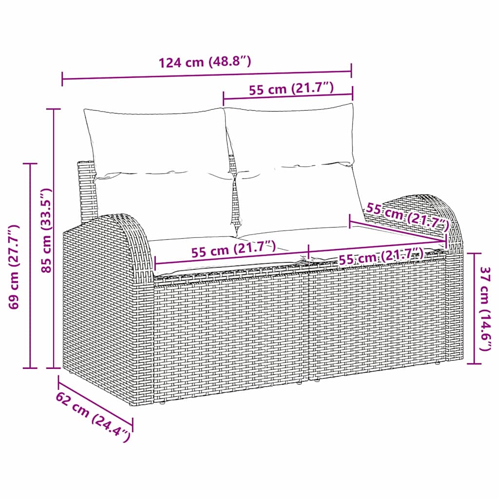 Gartensofa mit Kissen Grau 124 x 62 x 69cm Poly-Rattan