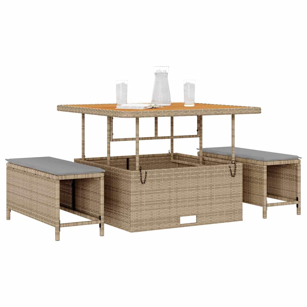 Garten Essgruppe Beige Poly-Rattan