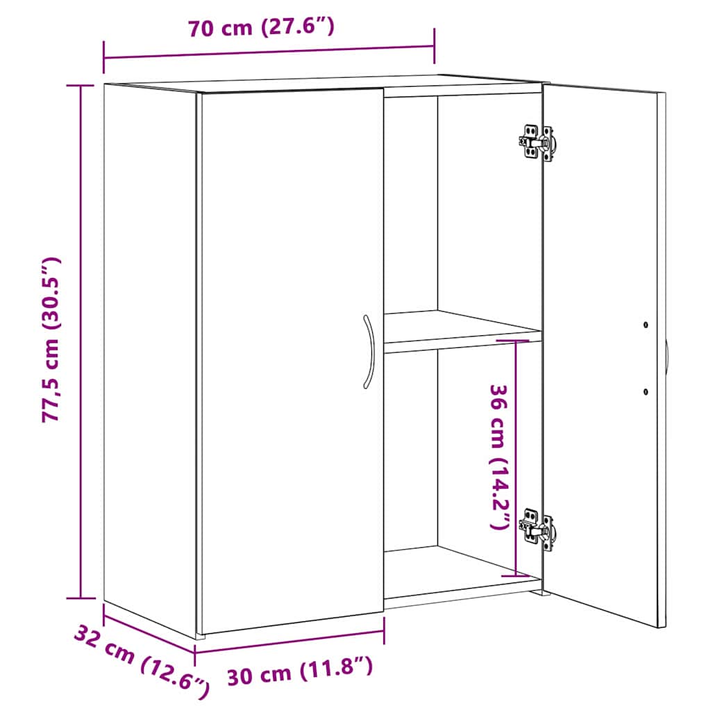 Büroschrank mit Regal Altholz 70 x 32 x 77.5 cm Holzwerkstoff