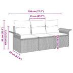 Sofa Set mit Kissen 3 pcs Grau Poly-Rattan