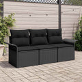Sofa Set mit Kissen 3 pcs Schwarz Poly-Rattan