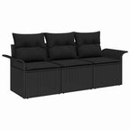 Sofa Set mit Kissen 3 pcs Schwarz Poly-Rattan