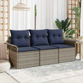 Sofa Set mit Kissen 3 pcs Grau und Marineblau Poly-Rattan