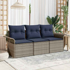 Sofa Set mit Kissen 3 pcs Grau und Marineblau Poly-Rattan