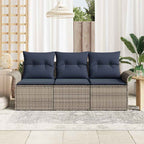 Sofa Set mit Kissen 3 pcs Grau und Marineblau Poly-Rattan