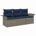 Sofa Set mit Kissen 3 pcs Grau und Marineblau Poly-Rattan