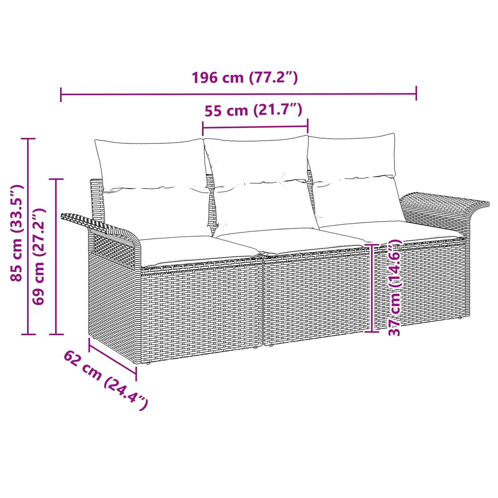 Sofa Set mit Kissen 3 pcs Grau und Marineblau Poly-Rattan