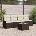 Sofa Set mit Kissen 5 pcs Braun Poly-Rattan