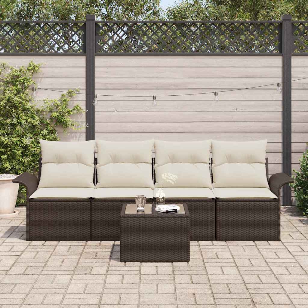 Sofa Set mit Kissen 5 pcs Braun Poly-Rattan