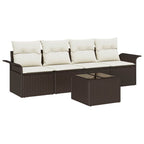 Sofa Set mit Kissen 5 pcs Braun Poly-Rattan