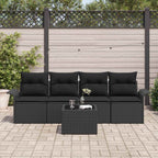 Sofa Set mit Kissen 5 pcs Schwarz Poly-Rattan