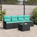 Sofa Set mit Kissen 5 pcs Schwarz Poly-Rattan