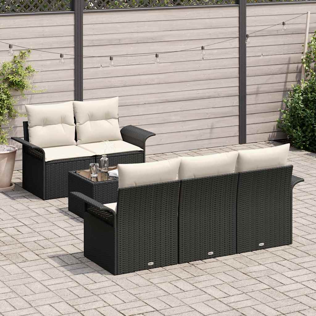 Sofa Set mit Kissen 6 pcs Schwarz Poly-Rattan