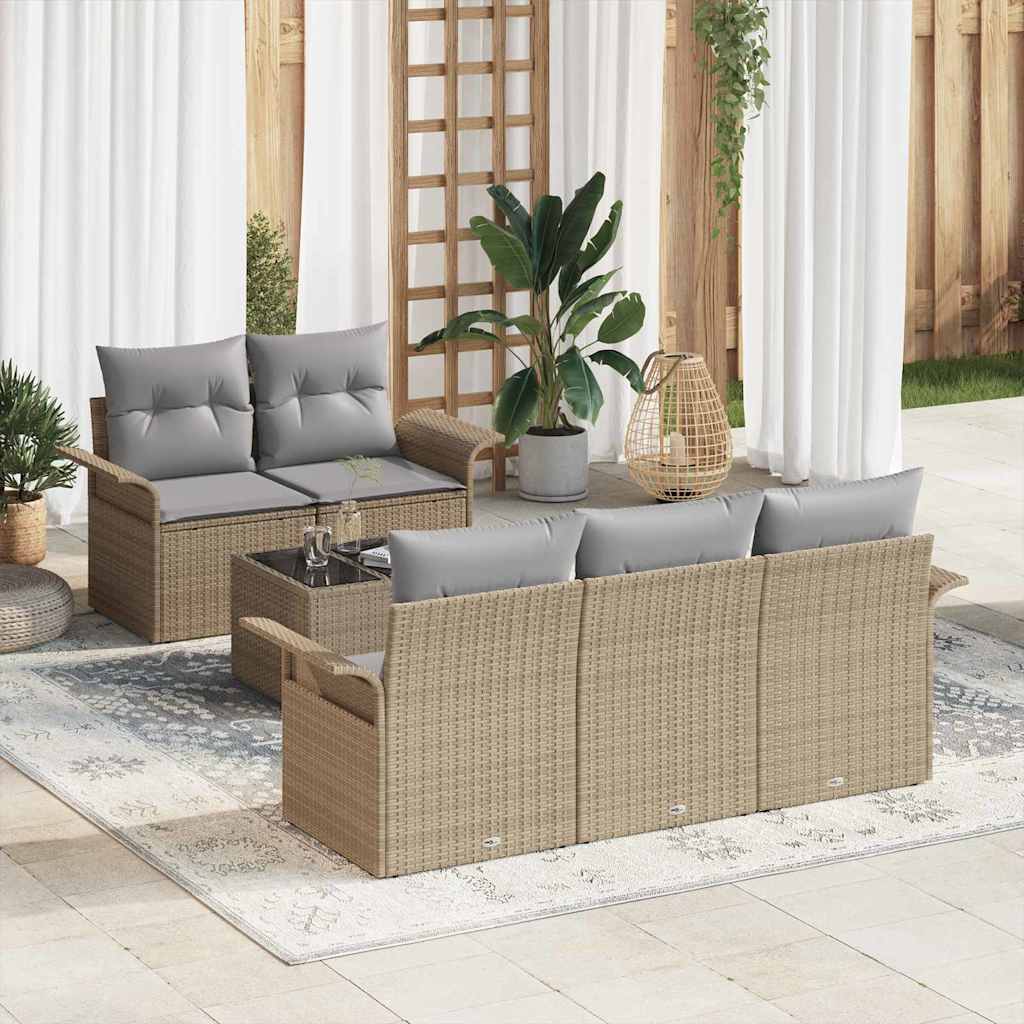 Sofa Set mit Kissen 6 pcs Beige Poly-Rattan