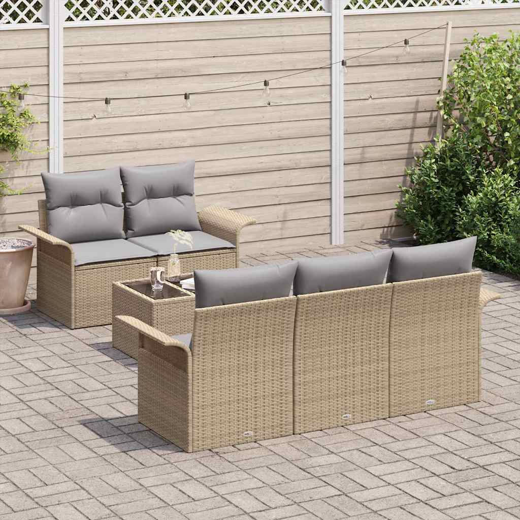 Sofa Set mit Kissen 6 pcs Beige Poly-Rattan