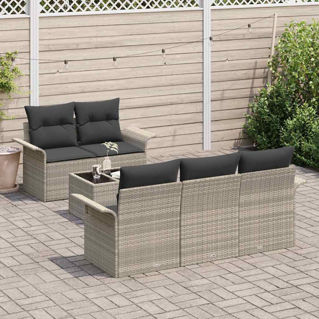 Sofa Set mit Kissen 6 pcs Hellgrau Poly-Rattan