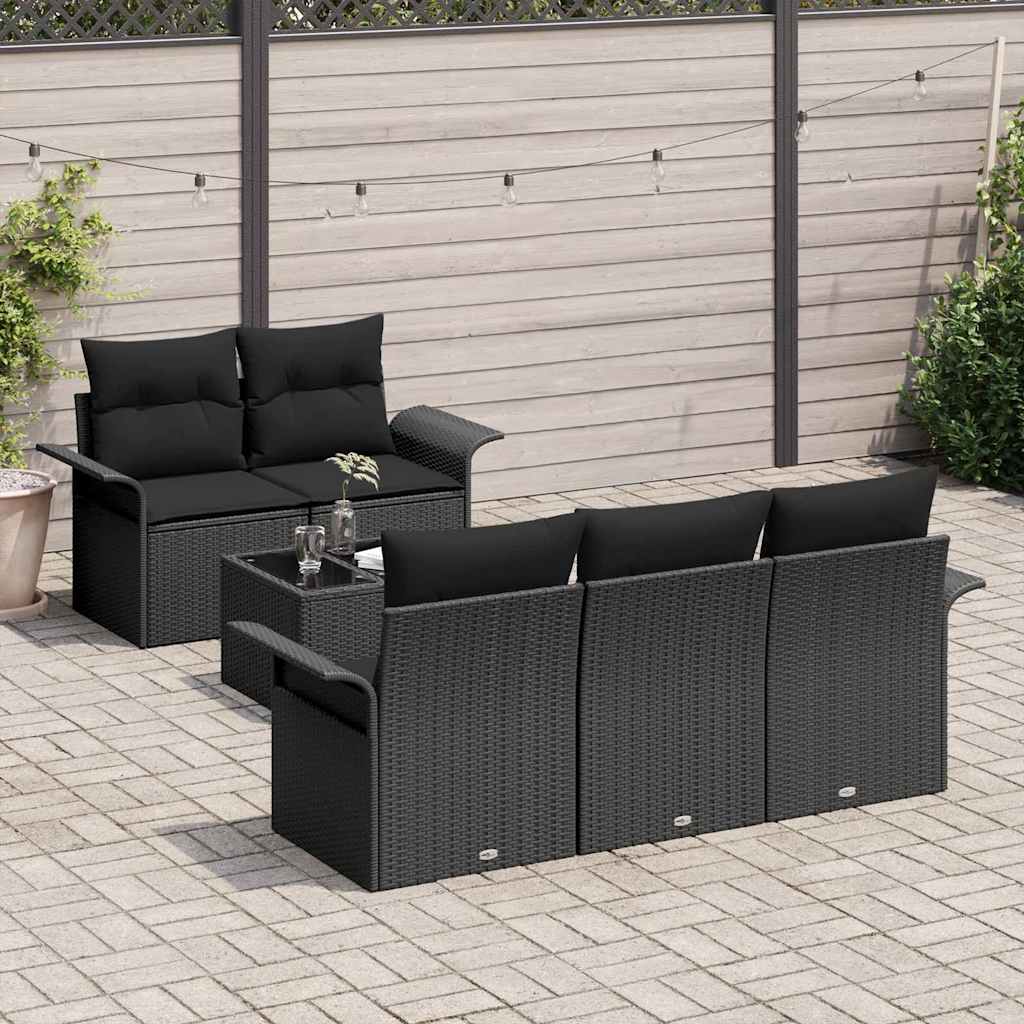 Sofa Set mit Kissen 6 pcs Schwarz Poly-Rattan