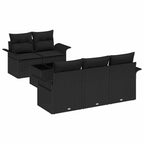 Sofa Set mit Kissen 6 pcs Schwarz Poly-Rattan