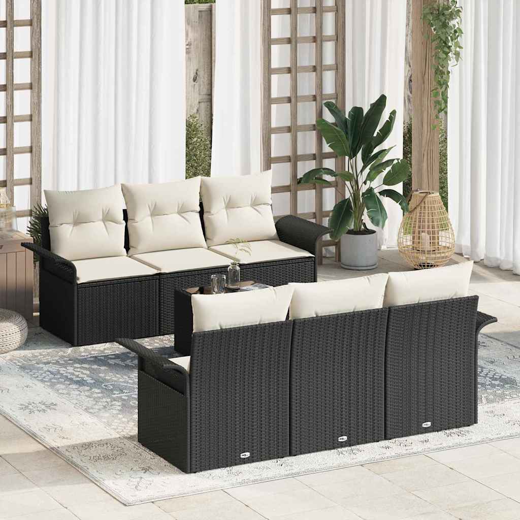 Gartensofa-set mit Kissen 7 pcs Schwarz Poly-Rattan