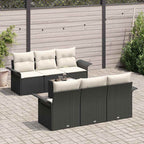 Gartensofa-set mit Kissen 7 pcs Schwarz Poly-Rattan