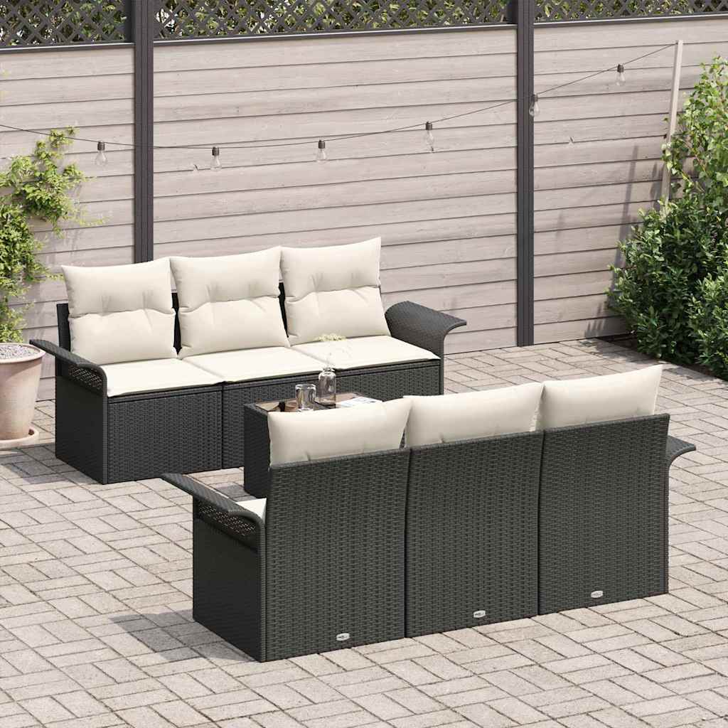 Gartensofa-set mit Kissen 7 pcs Schwarz Poly-Rattan