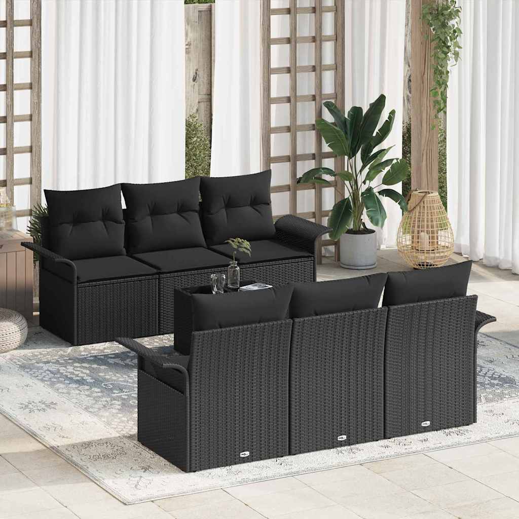 Gartensofa-set mit Kissen 7 pcs Schwarz Poly-Rattan