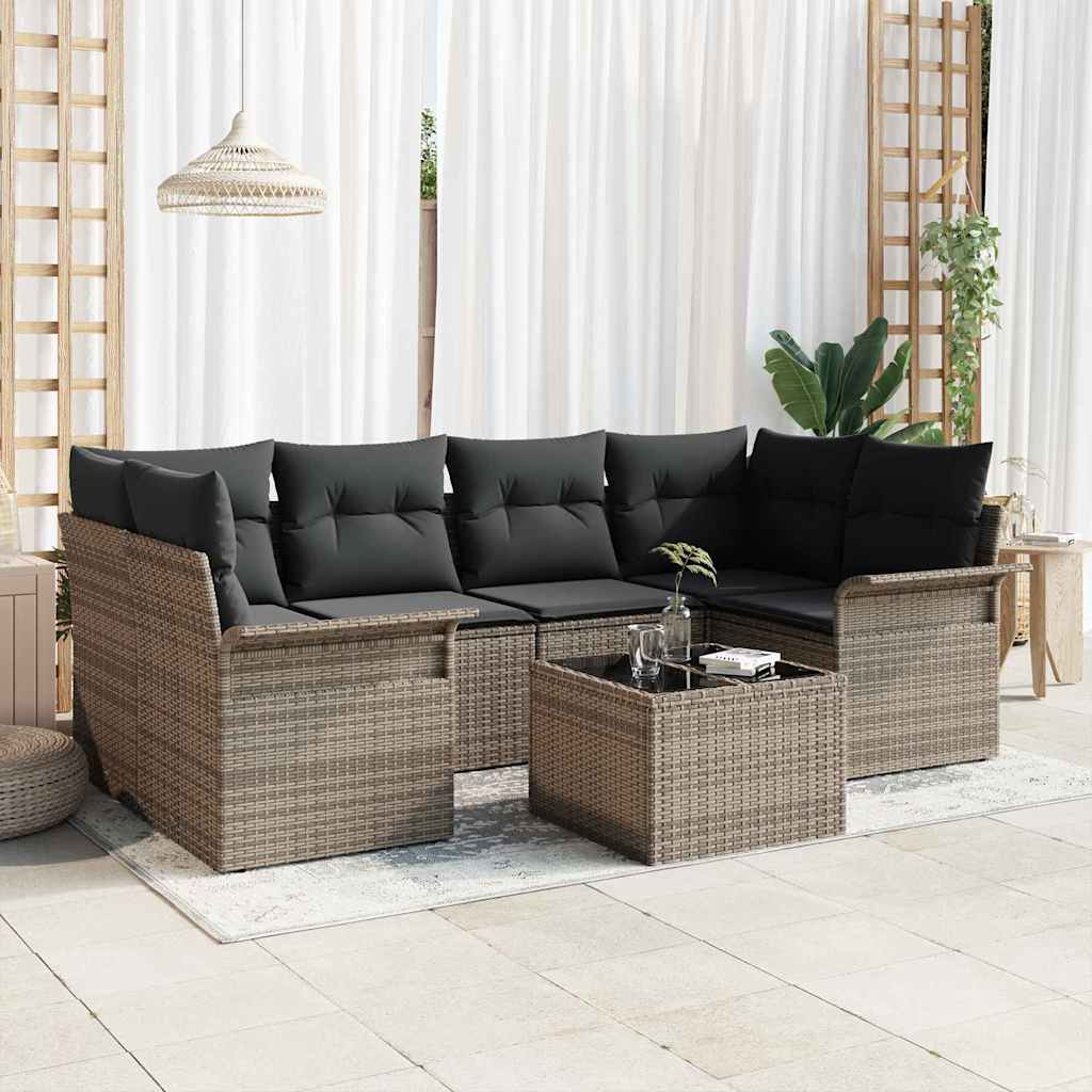 Gartensofa-set mit Kissen 7 pcs Grau Poly-Rattan