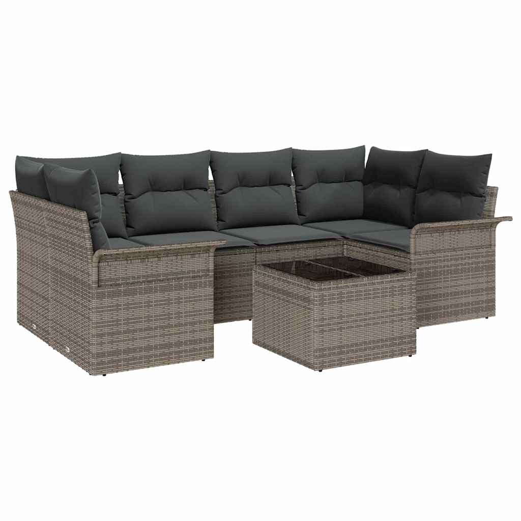 Gartensofa-set mit Kissen 7 pcs Grau Poly-Rattan