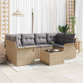 Gartensofa-set mit Kissen 7 pcs Beige Poly-Rattan