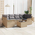 Gartensofa-set mit Kissen 7 pcs Beige Poly-Rattan