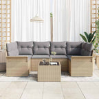 Gartensofa-set mit Kissen 7 pcs Beige Poly-Rattan