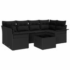 Gartensofa-set mit Kissen 7 pcs Schwarz Poly-Rattan