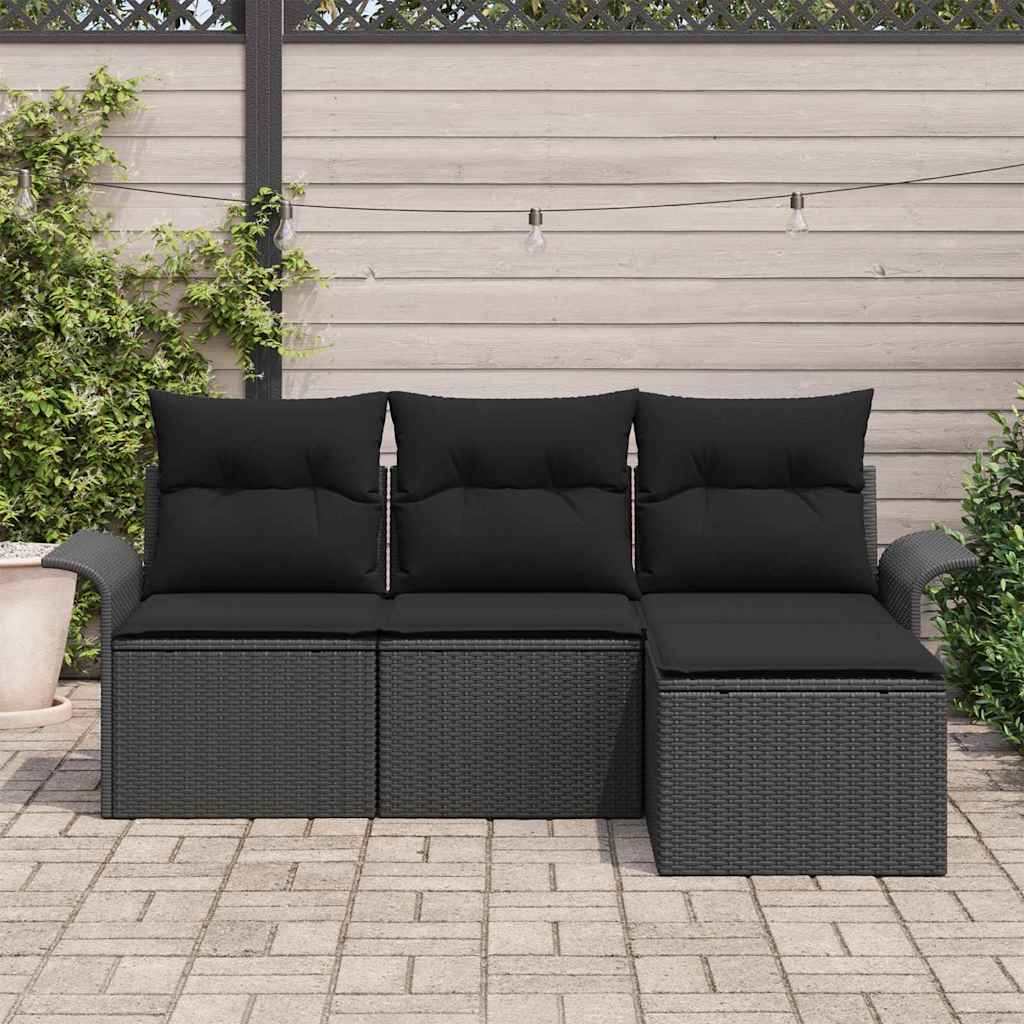 Sofa Set mit Kissen 4 pcs Schwarz Poly-Rattan