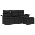 Sofa Set mit Kissen 4 pcs Schwarz Poly-Rattan