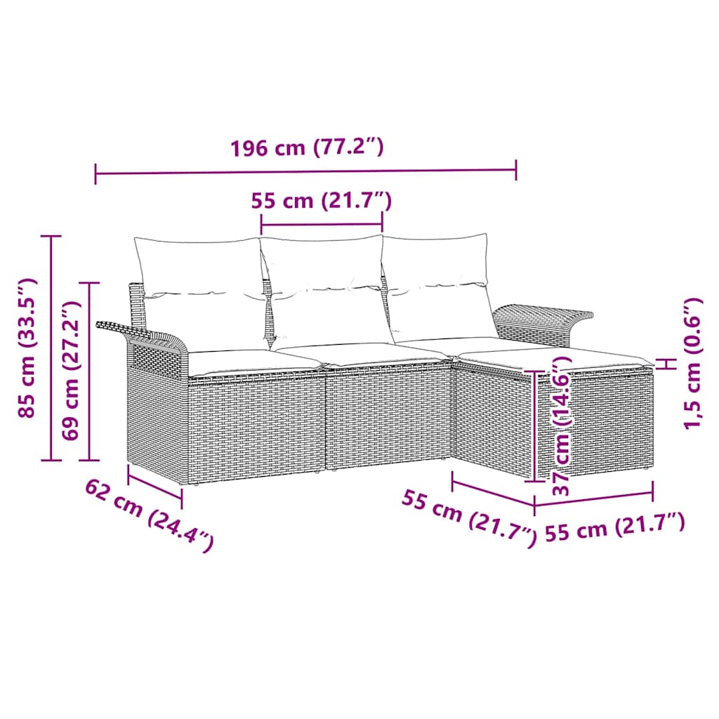 Sofa Set mit Kissen 4 pcs Schwarz Poly-Rattan