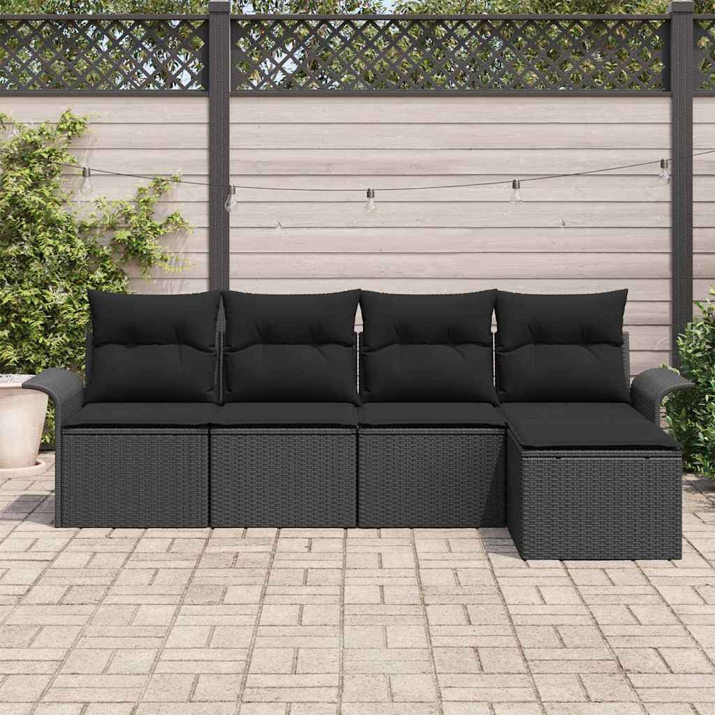 Outdoor-Sofa mit Kissen 5 pcs Schwarz Poly-Rattan