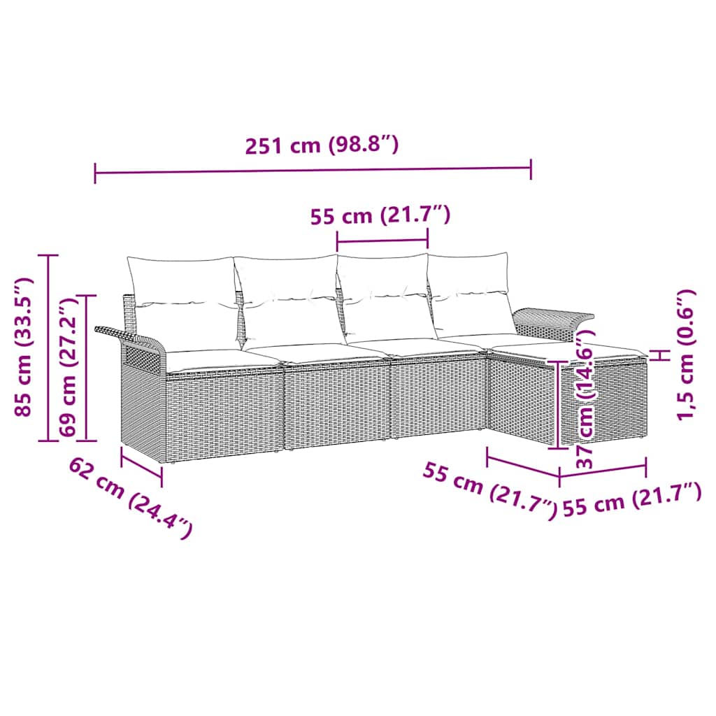 Outdoor-Sofa mit Kissen 5 pcs Schwarz Poly-Rattan