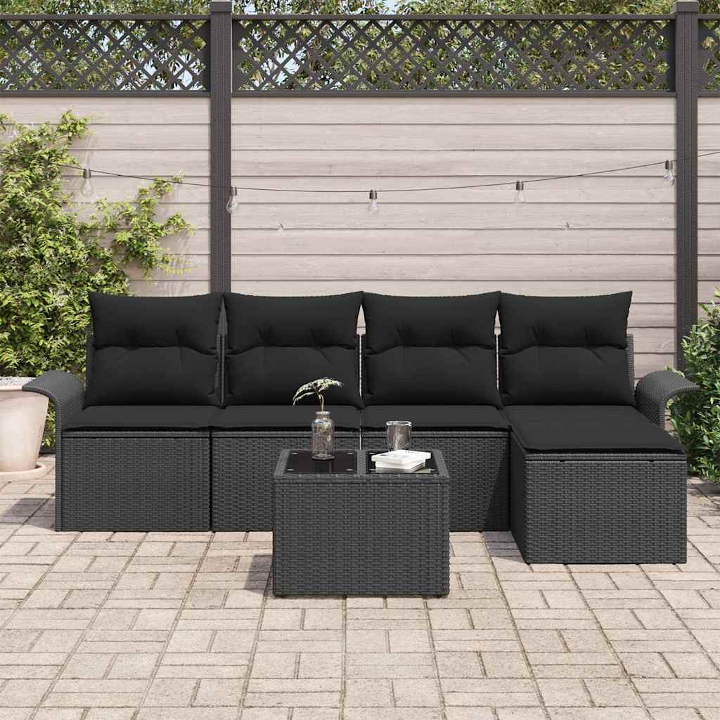 Outdoor-Sofa mit Kissen 6 pcs Schwarz Poly-Rattan