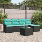 Gartensofa-set mit Kissen 6 pcs Schwarz Poly-Rattan